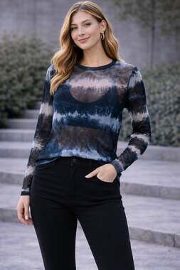 H&M Divided Sheer Blue Tie-Dye Mesh Long Sleeve Top